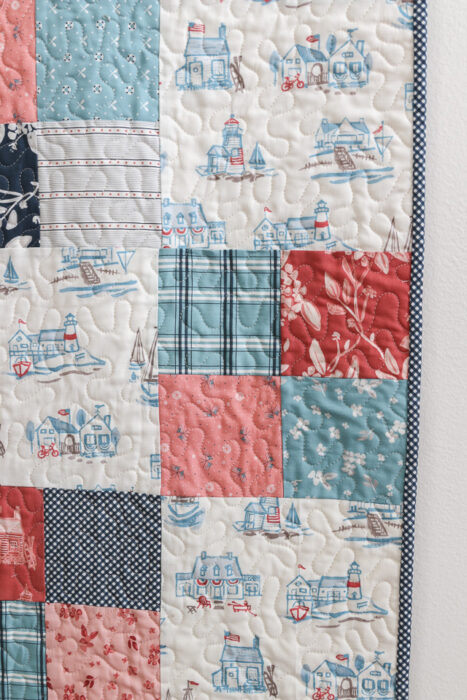 Fast Patchwork Quilt pattern and red, white, and blue fabric