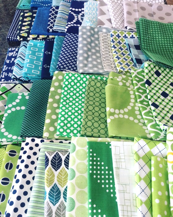 green and blue quilt stash