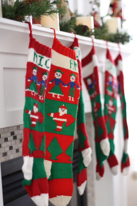 Handmade knit christmas stockings