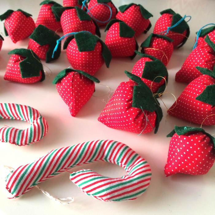 Handmade strawberry christmas ornaments