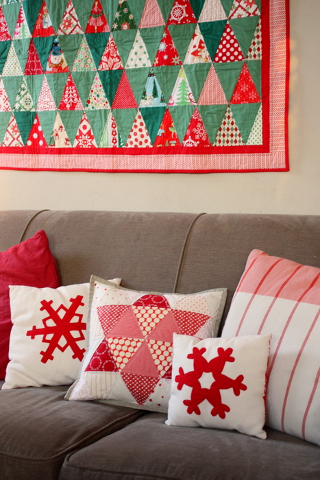 Red and white Christmas pillows handmade