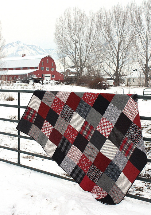 black and red flannel patchwork quilt