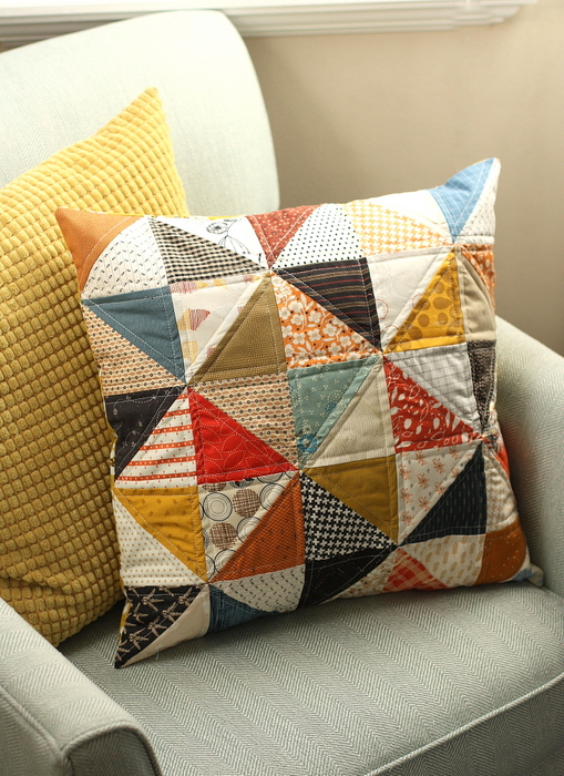 Half Square Triangle Patchwork Pillow tutorial for fall