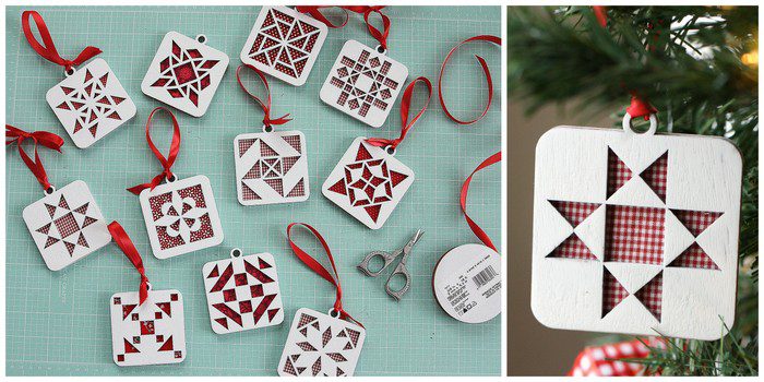 Handmade Christmas Ornament Ideas by popular Utah quilting blog, Diary of a Quilter: image of wooden cut out ornaments. 