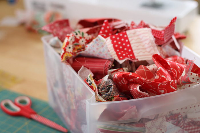 Box of fabric scraps