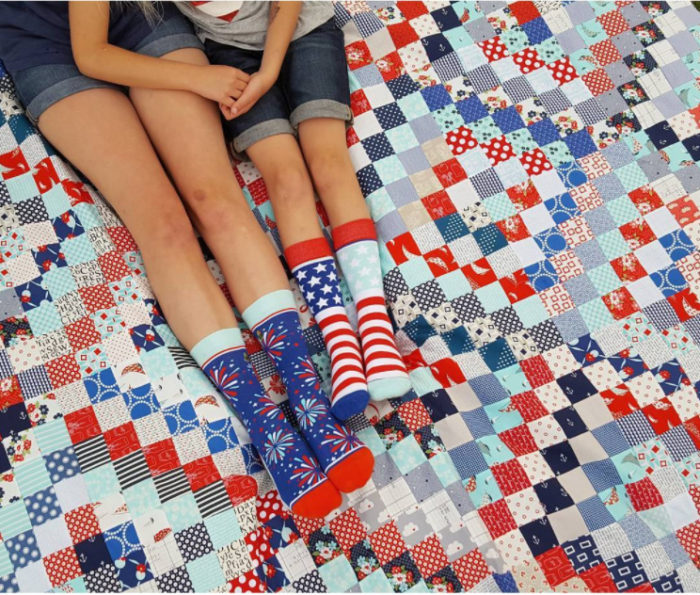 Scrappy Trip Along quilt - red, white, and blue