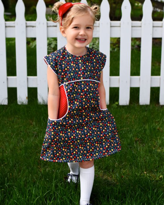 Miss Polly Dress by Sew Pony in Gingham Girls Calico print