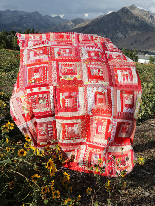 Improv Log Cabin Quilt made from fabric Scraps
