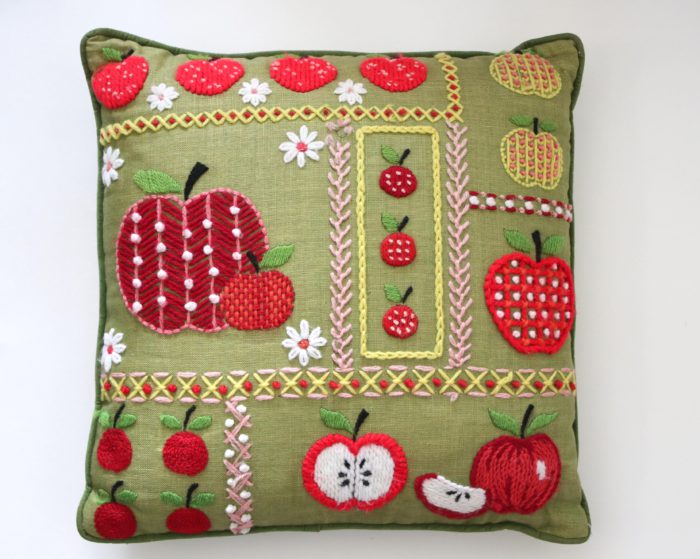 Vintage Yarn Crewel embroidery apple pillow