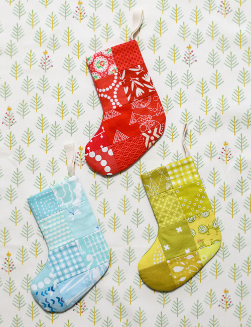 Mini Patchwork Christmas stockings tutorial  from Jeni Baker