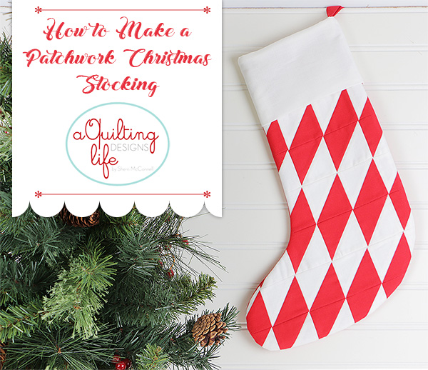 Half Square Triangle patchworck Christmas stocking from Sherri McConnell of A Quilting Life
