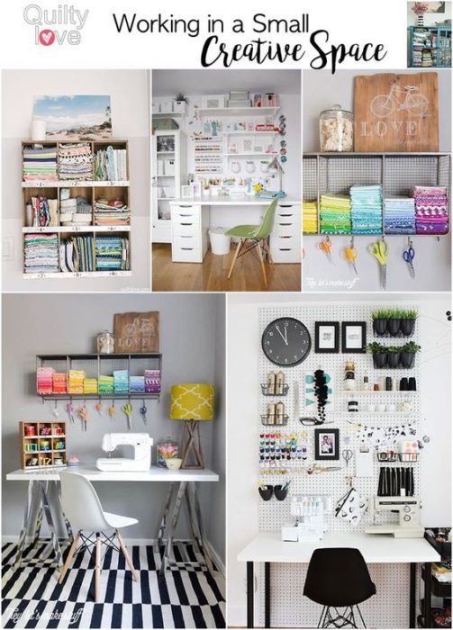 Organization ideas for working in a Small Creative Space by Emily of Quilty Love