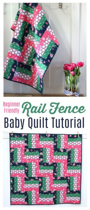 Beginner Friendly quick Rail Fence Baby Quilt tutorial by Amy Smart