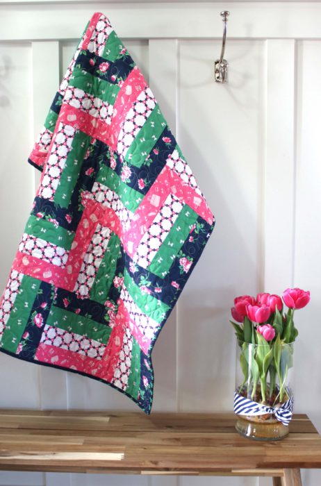 Beginner friendly quick Rail Fence baby quilt tutorial