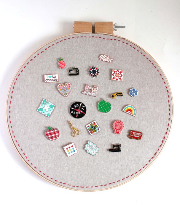 Diary of a Quilter Enamel Pin collection + Hoop display tutorial