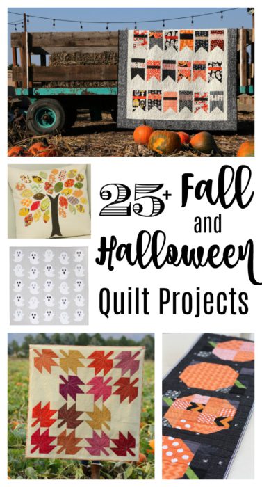 Fall and Halloween quilt ideas | Classic Maple Leaf Quilt Block Tutorial by popular Utah quilting blog, Diary of a Quilter: collage image of various fall and halloween quilt projects.