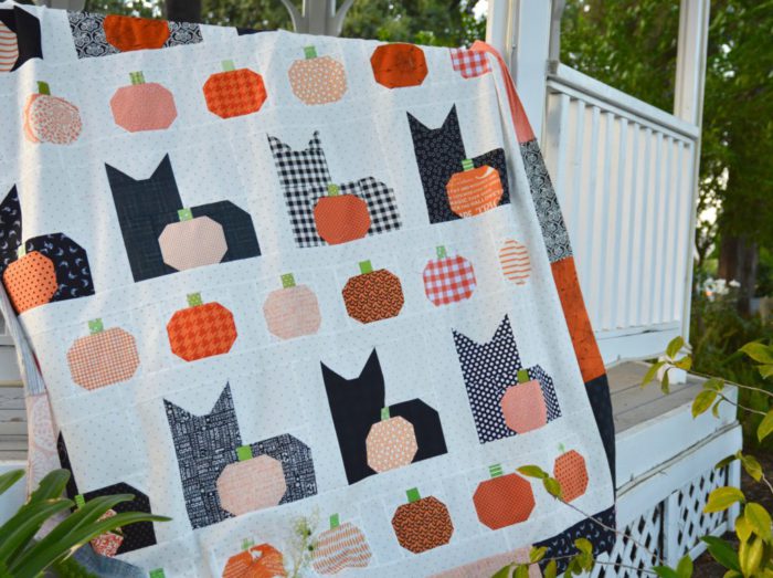 Halloween Cat and Pumpkins patchwork quilt from Jedi Craft Girl