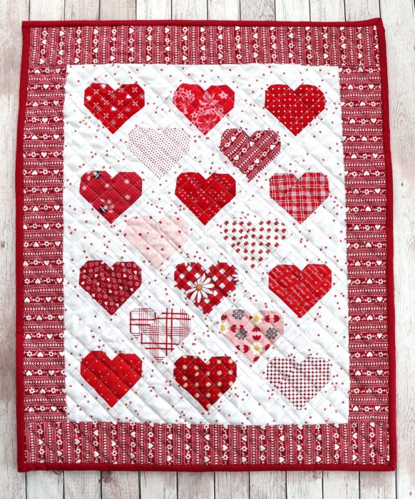 Red Hearts Valentine Mini quilt - made by Amy Smart - pattern by Aqua Paisley Studio