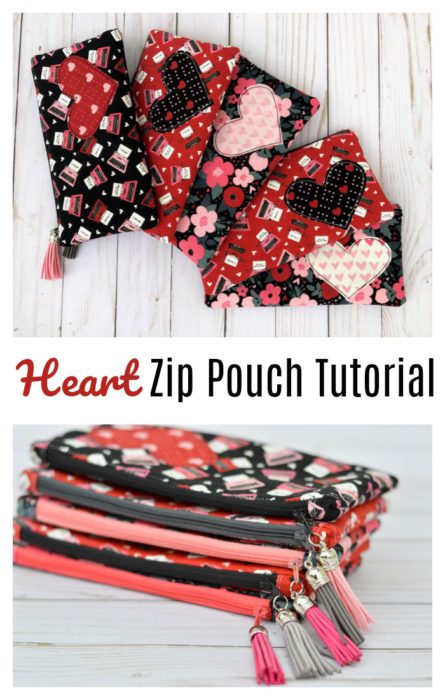 Simple Applique Heart Zipper pouch tutorial - perfect for Valentine Gifts