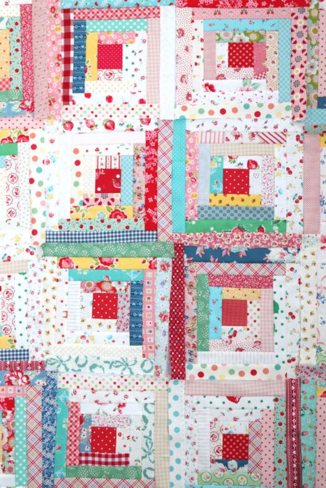 Retro Log Cabin Quilt blocks with Vintage reproduction fabrics by Amy Smart