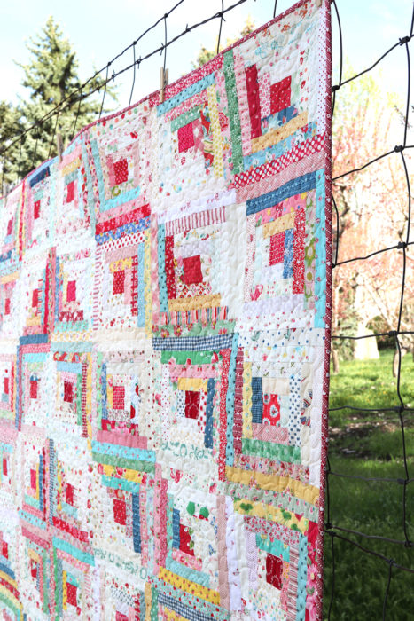 Traditional Log Cabin Quilt with retro-reproduction fabric made by Amy Smart