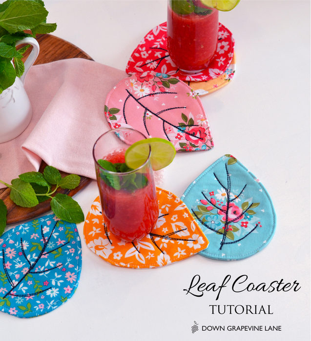 Quilted Leaf Coaster tutorial by Sedef Imer | A Year in Review: Looking back at 2019 + Looking forward to 2020 by popular Utah quilting blog: image of some fabric leaf coasters. 