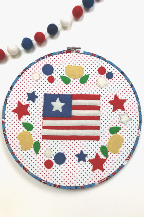 Americana wool felt hoop art