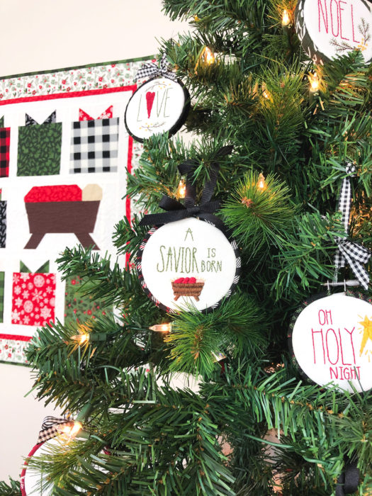 Handmade Christmas Ornament Ideas by popular Utah quilting blog, Diary of a Quilter: image of cross stitch ornaments on a tree.
