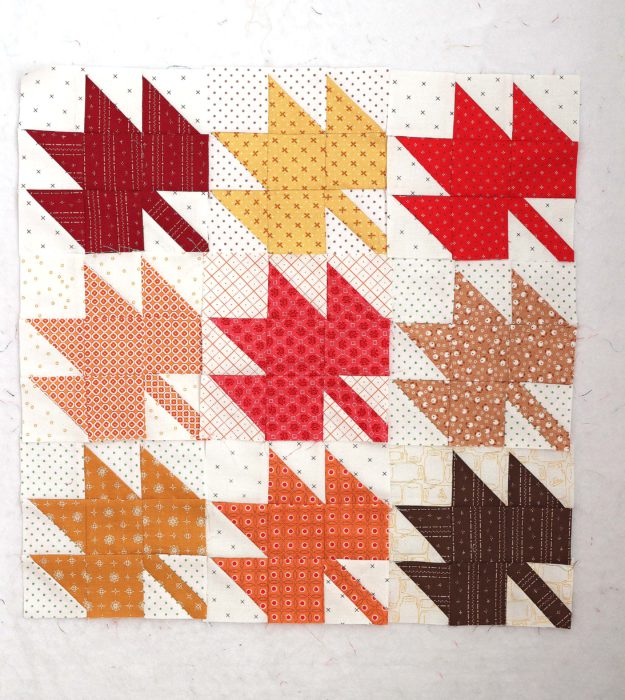 "Classic Maple Leaf” is a Free Autumn Quilt Block Pattern designed by Amy Smart from Diary of a Quilter!