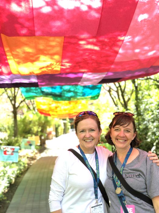 Garden of Quilts 2019 - Thanksgiving Point, Utah by popular quilting blog, Diary of a Quilter: image of two women standing together inside the Ashton Gardens.