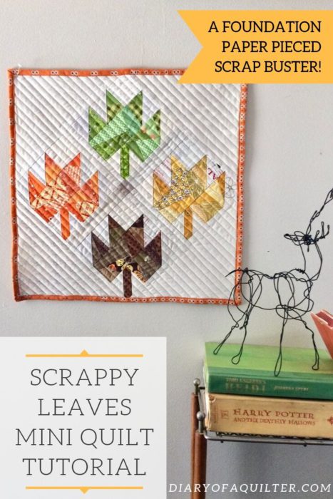 Scrappy Maple Leaf Quilt Pattern Tutorial by guest writer Leila Gardunia by popular quilting blog, Diary of a Quilter: image of scrappy maple leaf quilt hanging on a wall. 