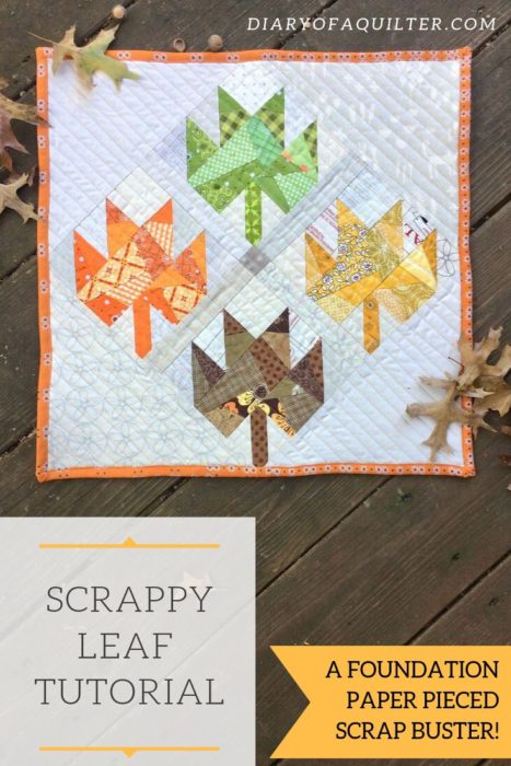 Scrappy Maple Leaf Quilt Pattern Tutorial by guest writer Leila Gardunia by popular quilting blog, Diary of a Quilter: image of a scrappy maple leaf quilt. 
