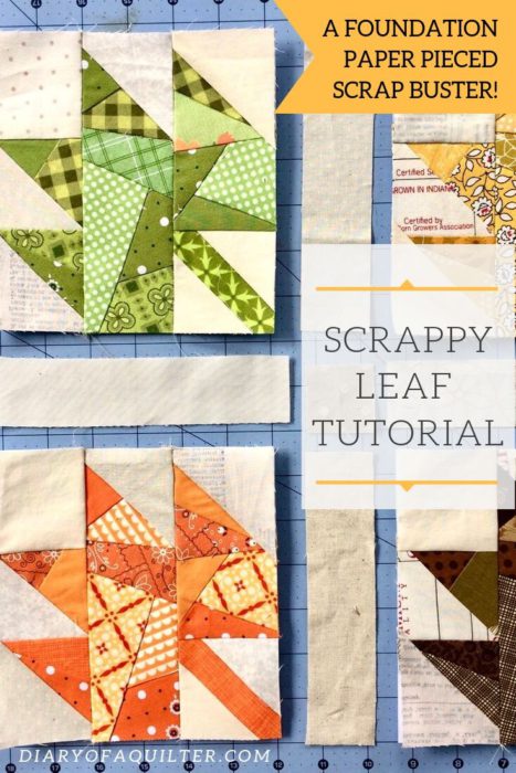 Scrappy Maple Leaf Quilt Pattern Tutorial by guest writer Leila Gardunia by popular quilting blog, Diary of a Quilter: image of scrappy maple leaf quilt blocks. 