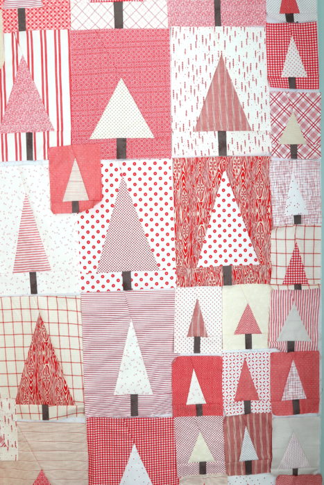 Red and White Improve Tree Quilt blocks | Pine Hollow Patchwork Forest Quilt Along Week 4 by popular Utah quilting blog, Diary of a Quilter: image of red and white improve tree quilt blocks. 