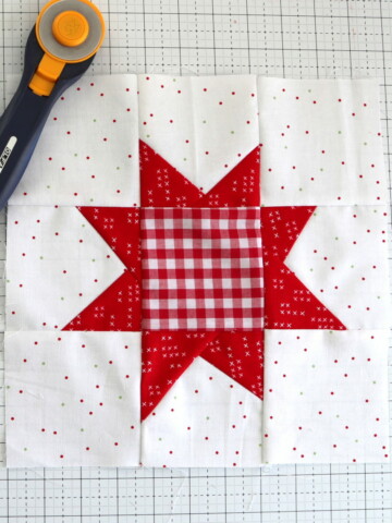 Red and White Wonky Star Quilt block