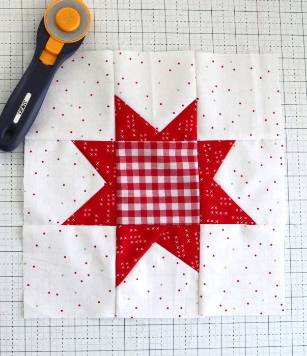 Red and White Wonky Star Quilt block | Pine Hollow Patchwork Forest Quilt Along Week 4 by popular Utah quilting blog, Diary of a Quilter: image of a wonky star quilt block.