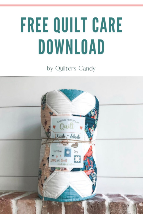 Free Printable Quilt Care Instructions + Gift Tags by popular Utah quilting blog, Diary of a Quilter: image of a rolled up quilt with a printable quilt care instructions card tied to it with twine. 
