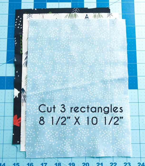  Snow-capped Mountain Quilt Block Tutorial by popular Utah quilting blog, Diary of a Quilter: image of three rectangular pieces of fabric. 