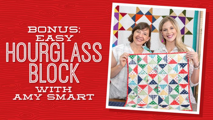 Hourglass Quilt Block Shortcut Video Tutorial by popular Utah quilting blog, Diary of a Quilter: image of two women holding up a quilt with the hourglass quilt block.
