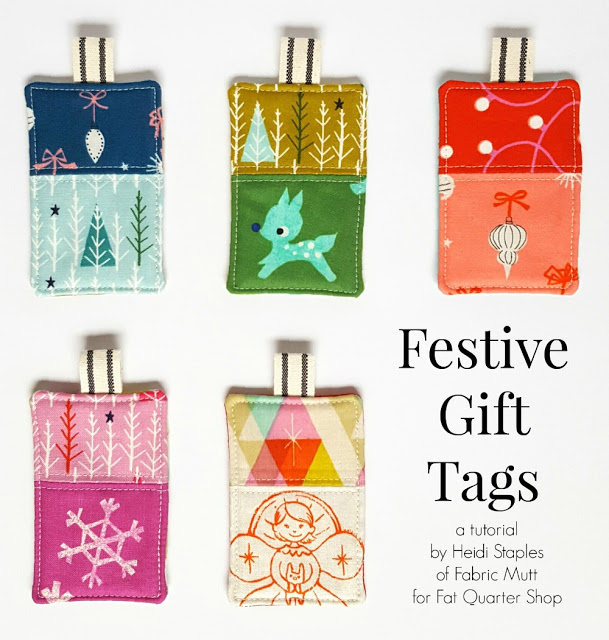 Handmade Christmas Ornament Ideas by popular Utah quilting blog, Diary of a Quilter: image of fabric gift tags. 