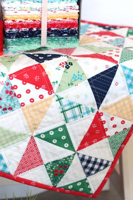 Hourglass Quilt Block Shortcut Video Tutorial by popular Utah quilting blog, Diary of a Quilter: image of a quilt with the hourglass quilt block.