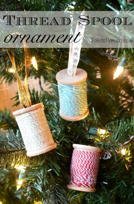 Handmade Christmas Ornament Ideas by popular Utah quilting blog, Diary of a Quilter: image of thread spool ornaments.