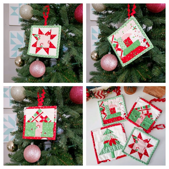 Handmade Christmas Ornament Ideas by popular Utah quilting blog, Diary of a Quilter: image of mini quilt ornaments. 