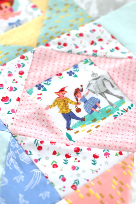 Fussy cut Dorothy's Journey fabric for Economy Blocks