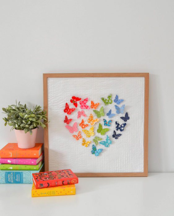 Rainbow 3D fabric butterfly craft wall art tutorial by Sedef Imer for Diary of a Quilter