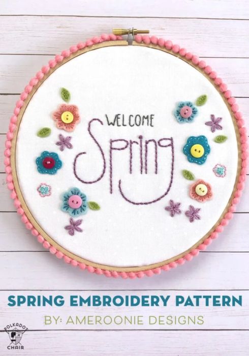 Welcome Spring Embroidery Pattern hoop art