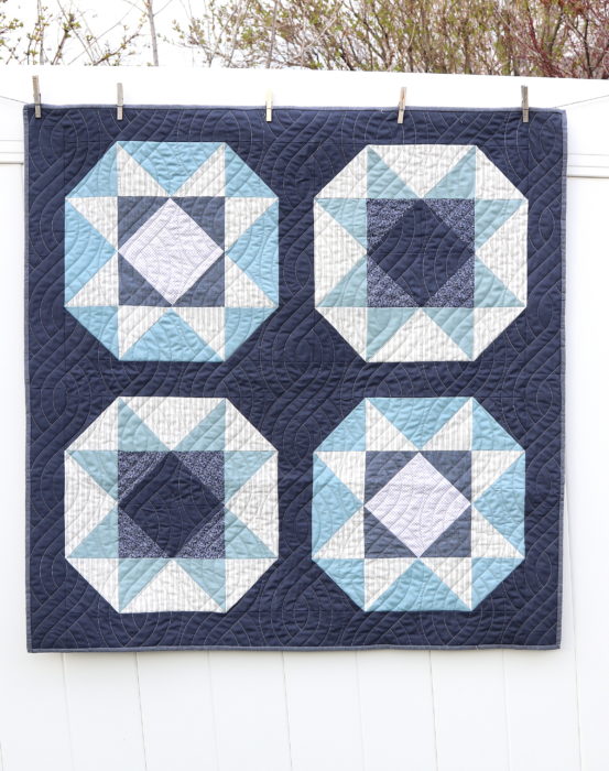 Blue and Gray Lucky Star Quilt - pattern by Andy Knowlton in Fresh Fat Quarter Quilt book - made by Amy Smart