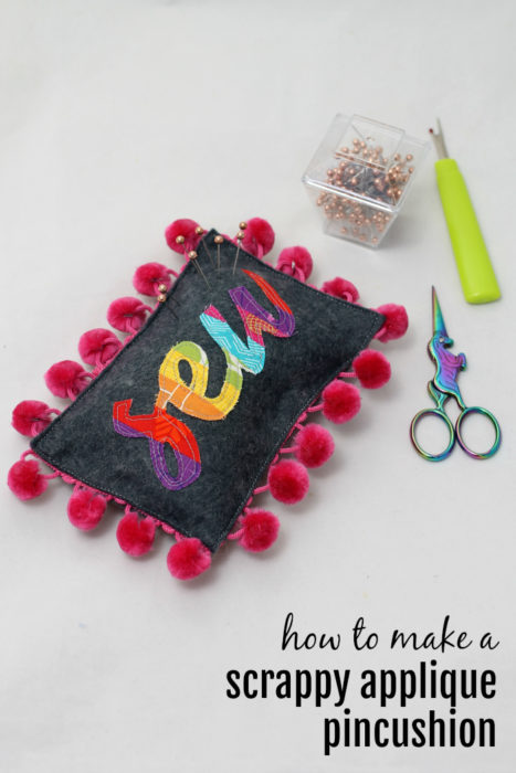 Scrappy Applique Pincushion Tutorial for Diary of a Quilter