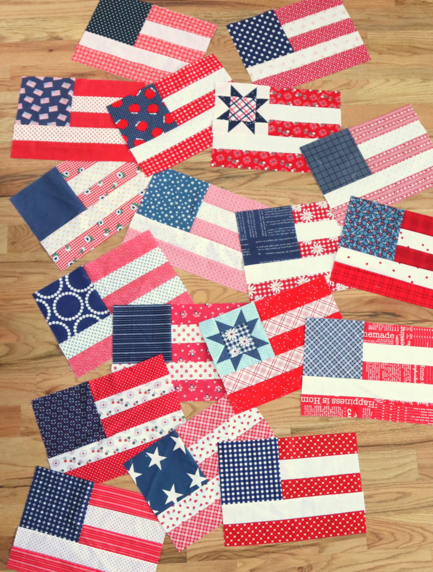 Flag Quilt Blocks on my Sewing Table Diary of a Quilter a quilt blog