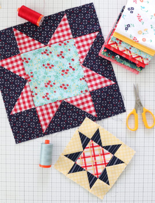 Traditional Sawtooth Star Quilt Block tutorial available in multiple block sizes